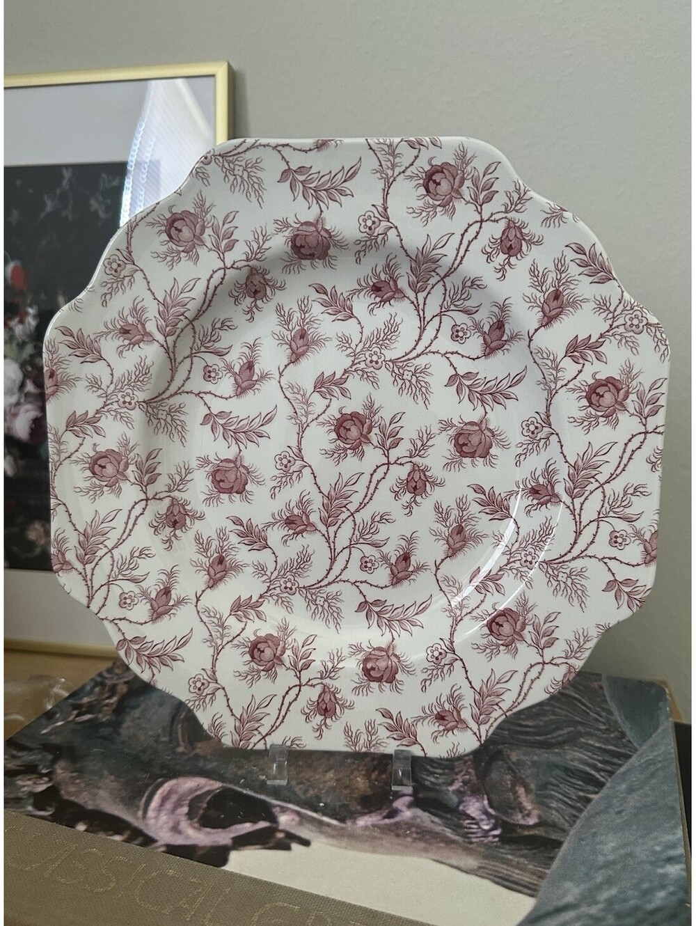 Vintage Spode ROSEBUD CHINTZ Set Of 2 Square Scalloped Edge Plates 9”